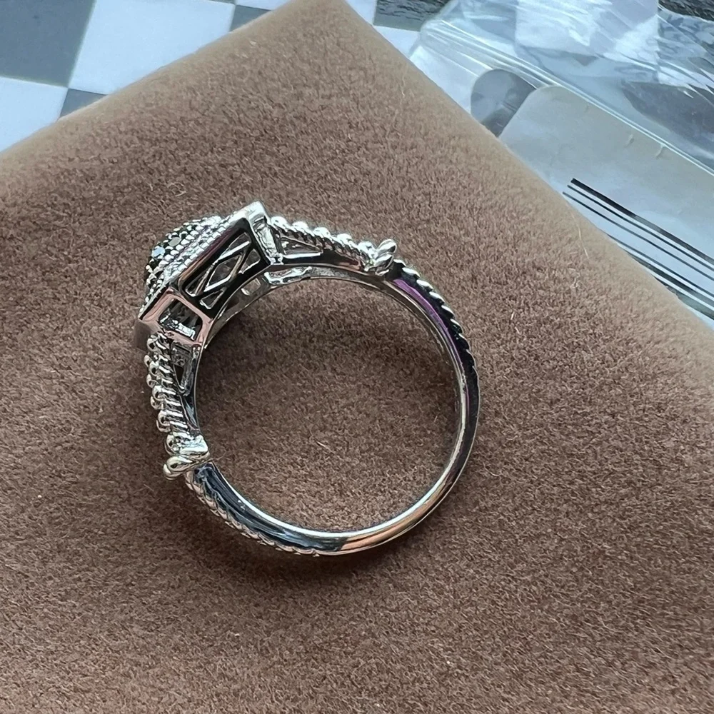 JS Affinity Sterling Silver & Pave Green Diamond Ring π - Picture 10 of 14